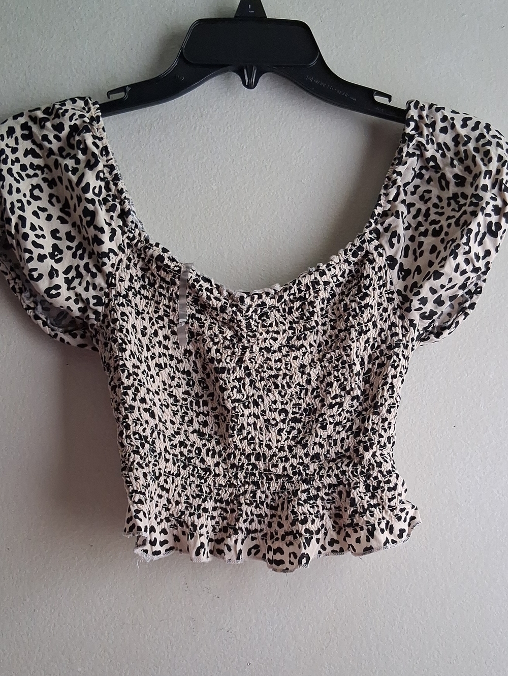 Rue21 Black Leopard Smocked Crop Top on Cream